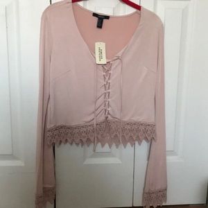 Long sleeve pink cropped top